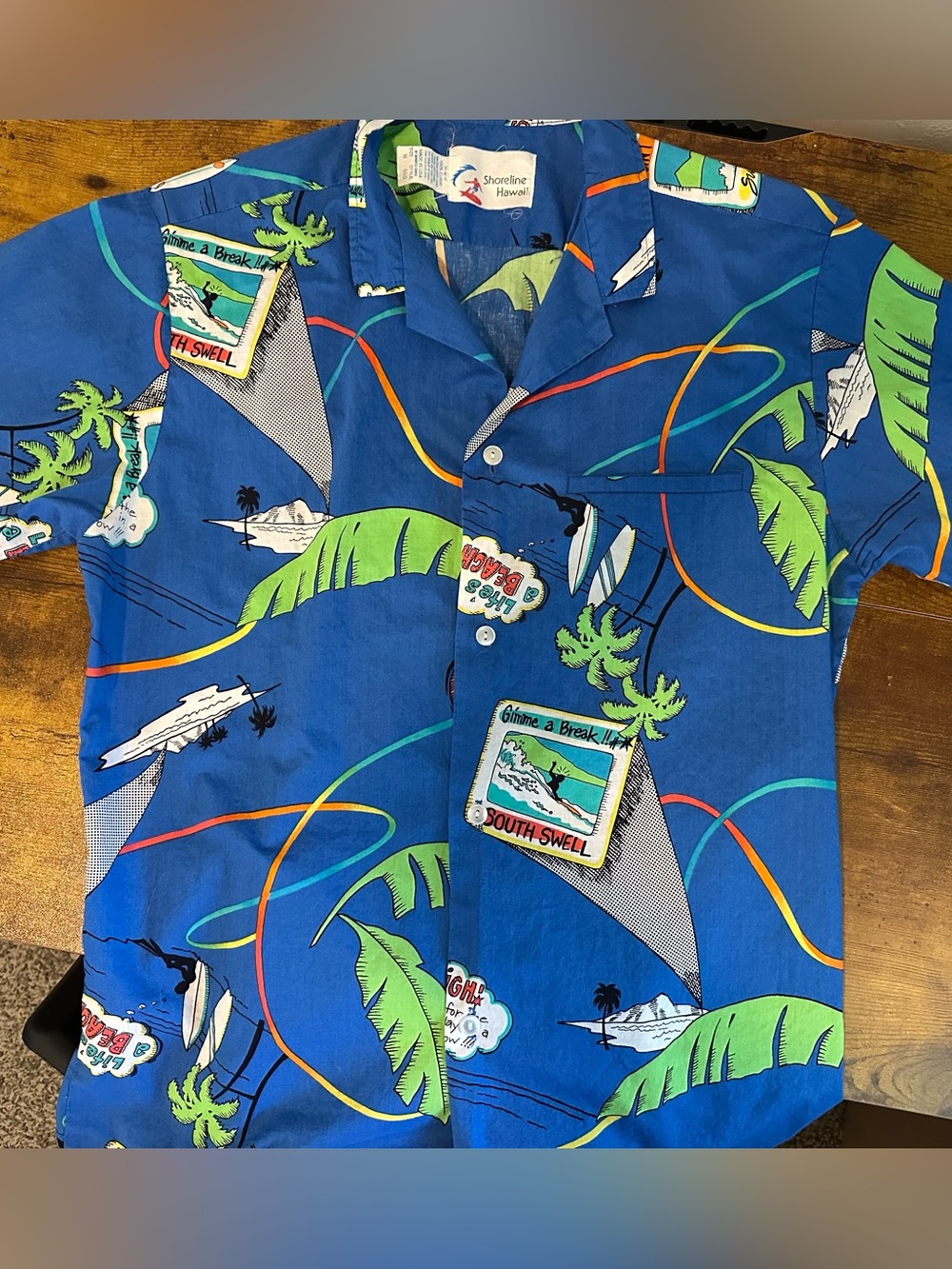 80s Shoreline Hawaii Blue Tropical Button-Up Shirt